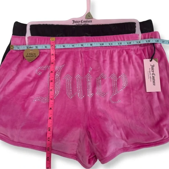 JUICY COUTURE VELOUR SHORTS LOUNGEWEAR RHINESTONES PINK BLACK SIZE LARGE Y2K